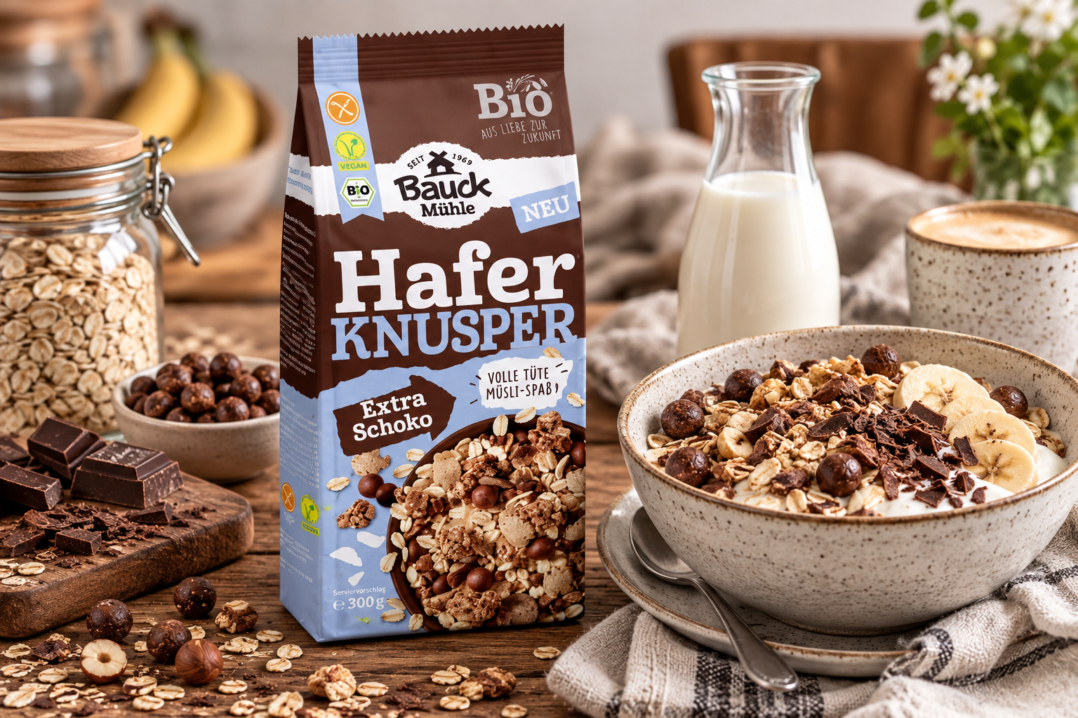 Bezlepkové ovesné křupavé CEREÁLIE s čokoládou BIO 300 g - Bauck